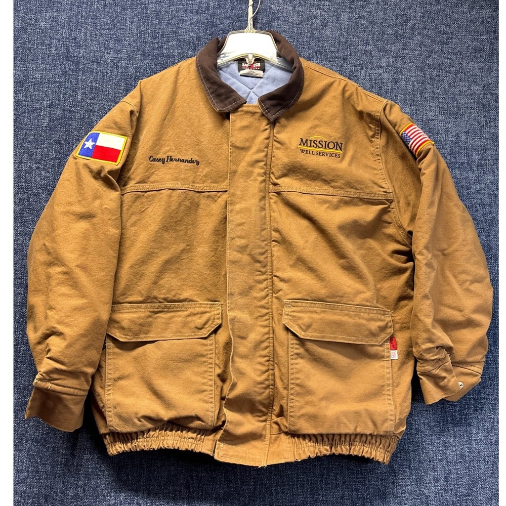 SAF-TECH USA Mens XL 46-48 Mission Well Services Oilfield Work Jacket Texas